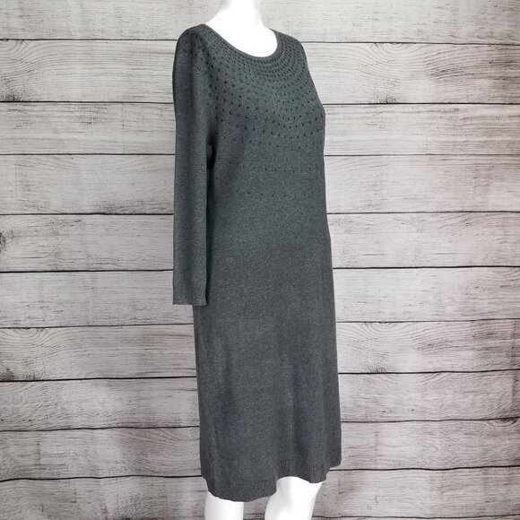 Ann Taylor M 3/4 Sleeves Knit Sweater Dress Embellished Gray - Picture 6 of 9